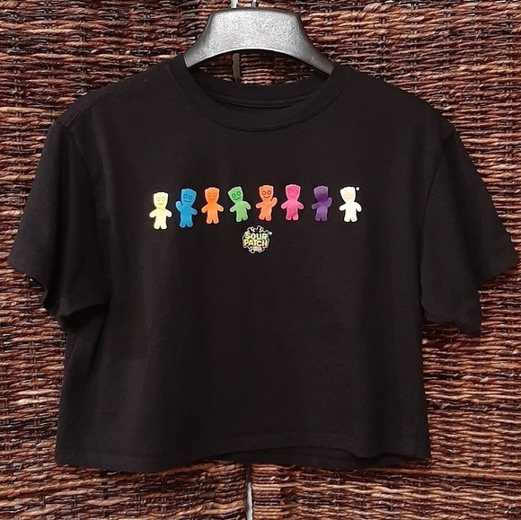 Sour Patch Kids Cropped Tee Shirt Women's Small Black Kids Teens 90s Y2K Candy - Picture 1 of 3